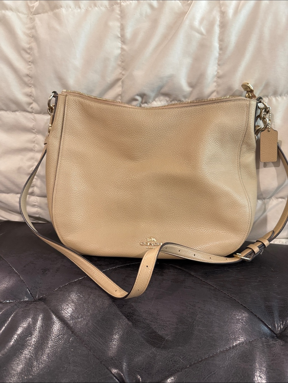Coach Pebbled Leather Shoulder Bag in Beige